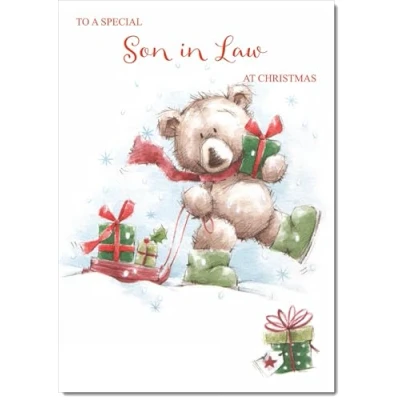 Image of doodlecards Son in Law Christmas Card Cute Bear with Sled Medium Size for Plain Envelope