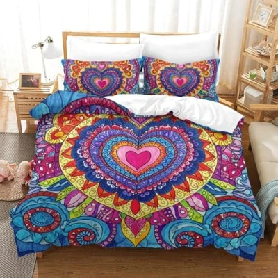 Image of LWXEEOAVE Mandala 3D Print Duvet Cover Microfiber Quilt with Zipper Closure for Kids Teens Adults Bedding 3 Piece Set Double（200x200cm）