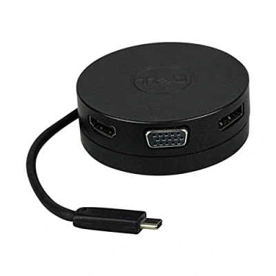 Image of Dell DA 300 Adapter Base, Black, Wired, USB 3.0 (3.1 Gen 1) Type C, A, 10/100/1000 Mbit/s