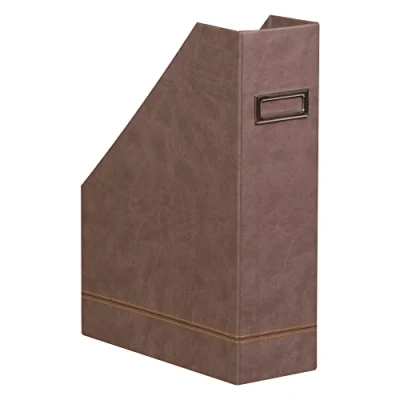 Image of RHODIA 318833C Chocolate Magazine Rack 10x25x31 cm Orange Saddle Stitching Faux Leather Exterior Rhodiarama Home Office Collection Organization &amp; Design Storage