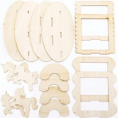 Image of Baker Ross Unicorn Wooden Photo Frame Kits Pack of 4, Wood Crafts for Children (FC371), Assorted