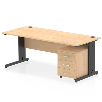 Image of Impulse 1800x800 Desk Maple/Black Cable Managed 3 Drawer Mobile Ped