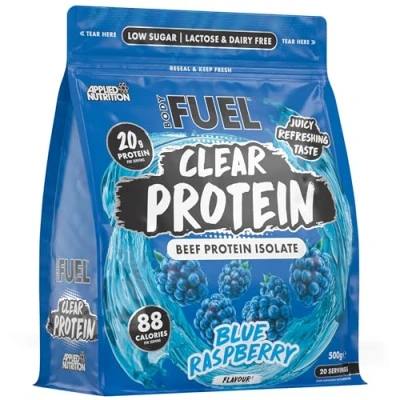 Image of BodyFuel Clear Protein Beef Isolate &amp; Refreshing Best Low Sugar Lactose Free Supplement Muscle Support (500g 20 Servings) (Blue Raspberry)