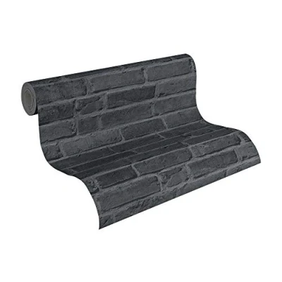 Image of A.S. Création Brick Wallpaper Elements Non Woven 10.05 m x 0.53 Black Grey Made in Germany 942833 94283 3