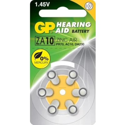 Image of GP ZA10 (PR70) Zinc Air Hearing Aid Batteries 6 Pack