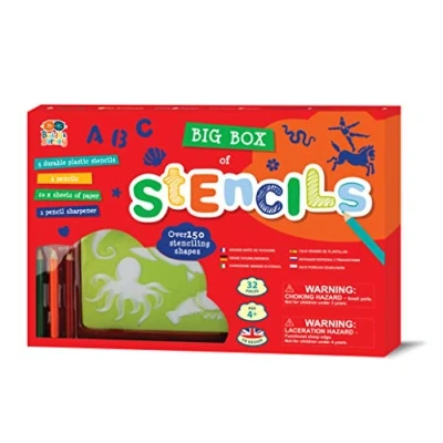 Image of Buddy &amp; Barney Stencils for Kids 32 Piece Stencil Sets Large Set Including 6 Pencils, 5 Sheets Paper 150 Shapes of Animal Stencils, Letters, Numbers More