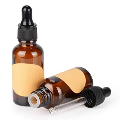 Image of stonylab Amber Glass Dropper Bottle 30ml (1 oz) (2 Pack), Brown Empty with Dropper, Inner Plug and Label for Essential Oils Aromatherapy Fragrances