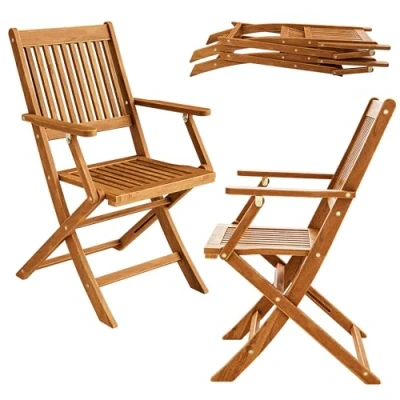 Image of CASARIA® Sydney Folding Garden Chairs Set of 2 Pair for Outdoor, Garden, Patio FSC® Certified Acacia Wood Weatherproof Wooden Deck Foldable Dining Chair