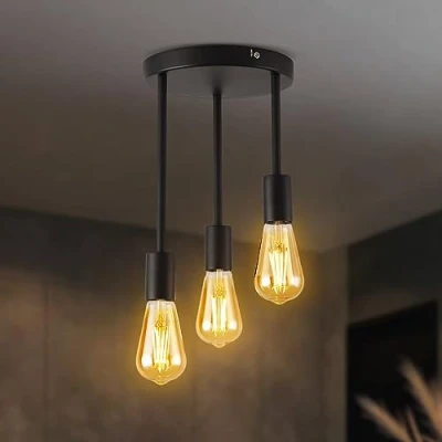 Image of ANWIO Ceiling Lights,Semi Flush Lights with E27 Base,3 Way Fitting,Light Fittings Ceilings,Ceiling Hanging Light,Ceiling for Living Room,Bedroom (NO Bulbs)