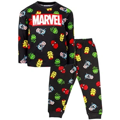 Image of Marvel Kids Pyjamas Black Long Sleeve Superheroes 100% Cotton Sleepwear Official Merchandise 4/5 Years