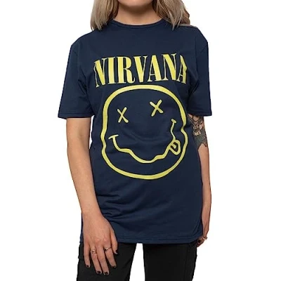 Image of Paradiso Clothing Nirvana Nevermind Tracks Print Tshirt, Women&#039;s, Size: Large, Navy