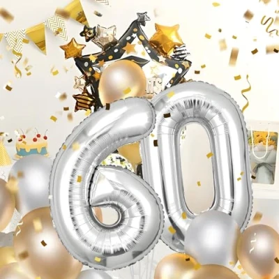 Image of Number Balloons 60,Sliver 60 Balloon 40 Inch Giant Helium Foil for Boys Girls 60th Birthday Party Decor Anniversary Decorations Supplies