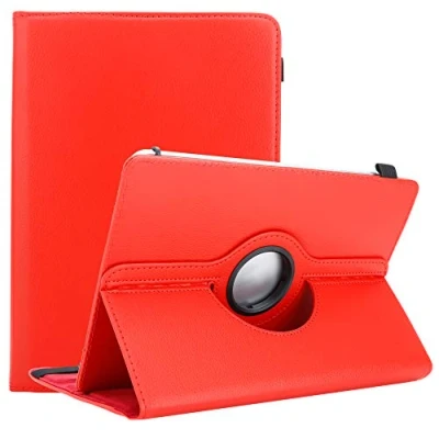 Image of Cadorabo Tablet case compatible with Alcatel 3T (10 inch) in RED Protective cover made of synthetic leather stand function 360 degree elastic band