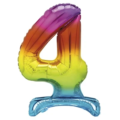 Image of Unique 13264 Giant Standing Foil Number 4 Balloon 76 cm Rainbow