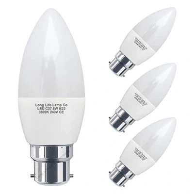 Image of LED Candle Light Bulb, Warm White, B22, 5 Watts, Pack of 4