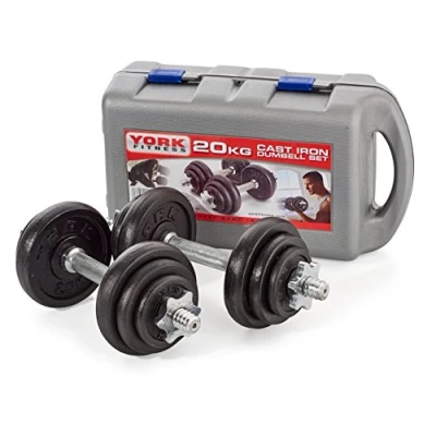 Image of York Fitness Cast Chrome Dumbbell Spinlock Adjustable Free Weights Set Perfect Hand for Bodybuilding Weightlifting Barbell Home Gym Equipment (Pack of 2) Black, 20kg
