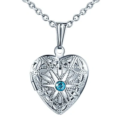 Image of MicLee Lockets Heart Shape Memory Vintage Fashion Locket Necklaces Purple Cubic Zirconia 19.7&quot;(50cm) for Women with Gift Box Greeting Card