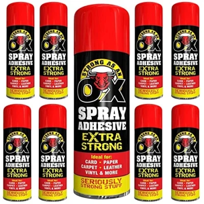Image of 6 X 500ml Adhesive Spray Strong As An Ox Extra Glue For Carpet Card Paper