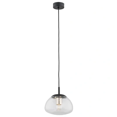 Image of Trini Globe 20cm Pendant Ceiling Light Transparent, Black Matt, Brass Elements