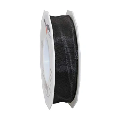 Image of Präsent Lyon Wired Taffeta Ribbon Black 25 mm Width, m Length