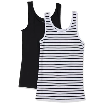 Image of Amazon Essentials Women&#039;s Slim fit Tank, Pack of 2, Black/White Stripes, L