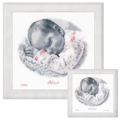 Image of VERVACO (3PL) Cross Stitch, Cotton, Sleeping Baby (14 Count), ca. 25 x 24 cm / 10&quot; 9,6&quot;