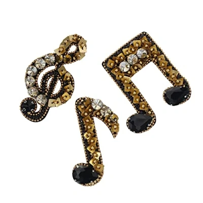 Image of Handmade Rhinestone Music Gold Note Beaded Crystal Patches Sew on Sequin for Clothing Badge Flower Applique