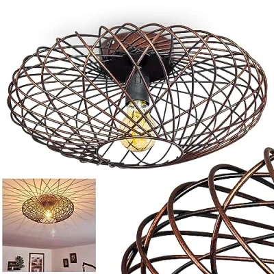 Image of hofstein Ceiling Light Wemude, Metal lamp in Black/Copper, 1 Flame, x E27 socket, Modern Retro/Vintage Design with Lattice and Effect on The Ceiling,Without Bulb