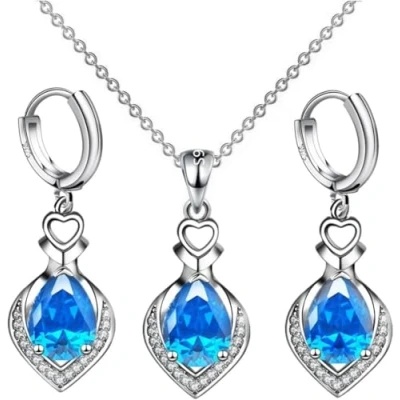 Image of FDEETY Jewelry Set for Women Rhinestone Crystal Pendant Necklace Earrings Hypoallergenic Anniversary Birthday Party Gifts (Blue)