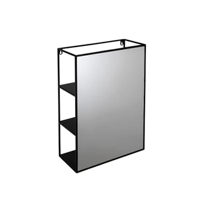 Image of Croydex 600 x 400mm Matt Black Rectangular Bathroom Mirror with Shelves Safety Backed Glass, Wall Mounted, 3 Fixed Height Shelves, No Assembly Required, Fittings &amp; Fixings Included