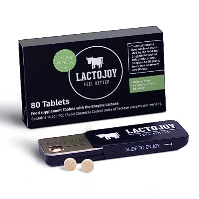 Image of LactoJoy Lactase Tablets Helps With Lactose Intolerance Contains 80 Pcs. of Extra Strength Dose (14,500 FCC) Enzyme 100% Vegan Supports the Digestion Chemical Free