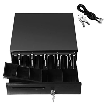 Image of Electronic Cash Drawer with RJ11 Interface 12V Key Lock 16 inch 5 Bills Coins 3 Coin Tray Removable, for POS Printer Receipt Register (40.5 x 42 10cm)