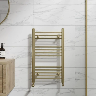 Image of DuraTherm Heated Towel Radiator Brushed Brass 750 x 450mm Flat