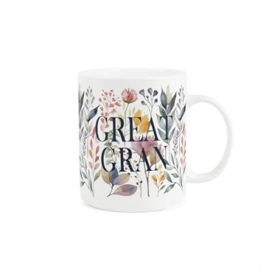 Image of Purely Home Floral Great Gran Mug Watercolour Flowers &amp; Foliage Relations Gift/Present for Her Tea/Coffee Hot Drinks White Bone China