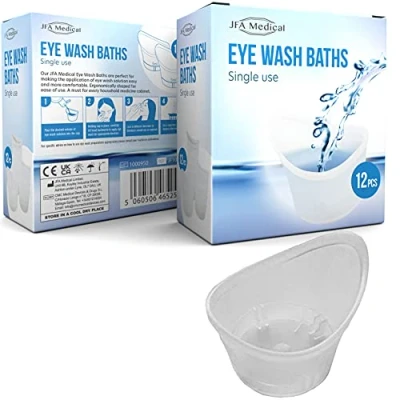 Image of JFA Medical First Aid One Size Plastic Eyewash Pain Relieve Cleaning Eye Bath Cup Pack of 12