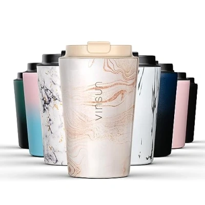 Image of VINSUN Travel Mug 350ml for Coffee Vaccum Insulated &amp; Tea Cup Leakproof, Stainless Steel, Double Walled Thermal with Lid