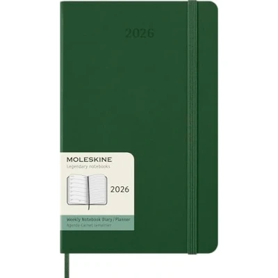 Image of Moleskine Weekly Planner, 2026 Agenda 12 Months With Space For Notes, Hard Cover and Elastic Closure, Large Format 13x21, Green Color