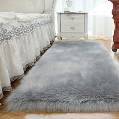 Image of ABWXN Faux Sheepskin Fur Rug 60x120 cm Fluffy Shaggy Area Rugs, Soft Furry Rugs for Bedroom Bedside Chair Sofa Gray