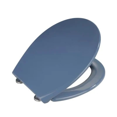 Image of WENKO Toilet seat Samos in dark blue, Duroplast, 37.5 x 44.5 10 cm