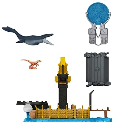 Image of Jurassic World Dominion Minis Mosasaurus Mayhem Playset with 2 Mini Dinosaur Figures, Launchers and Break Apart Feature, Toy Gift Set Collectible​
