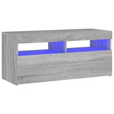 Image of vidaXL TV Cabinet with Innovative RGB LED Lights Stylish Grey Sonoma Engineered Wood Stand Ample Storage Easy to Assemble, Ideal for Living Room and Bedroom Setting