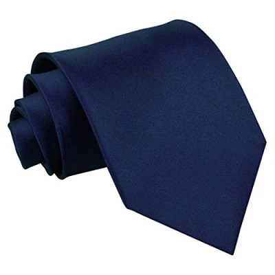 Image of DQT Plain Glossy Satin Polyester Wedding Classic Neck Tie for Men in Navy Blue