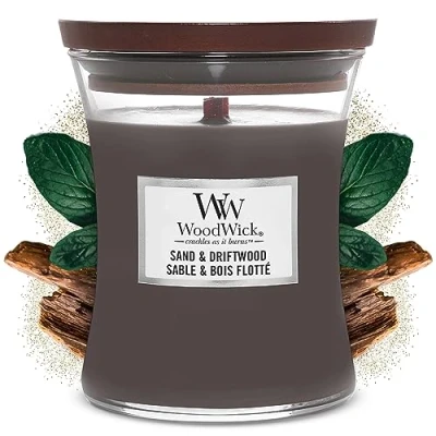 Image of WoodWick Scented Candle Medium Sand &amp; Driftwood 11 cm / ø 10