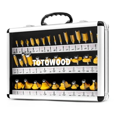 Image of TOTOWOOD Router Bit Set ,Tungsten Carbide Bits 1/4 Shank,35 Piece Kit for DIY, Woodworking Project,American with Premium Aluminum Carry Storage Case (35pcs)