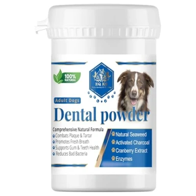 Image of EQ K9 Dental Powder for Dogs Natural Plaque &amp; Tartar Remover Freshens Breath Supports Gum Health No Brushing Needed Pet teeth cleaning 70g