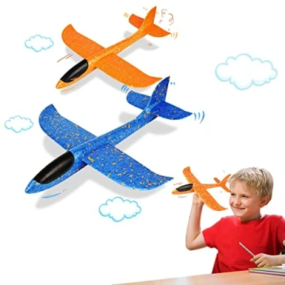 Image of VCOSTORE 2pcs Throwing Foam Glider Airplane,EEP Manual Inertia Airplane Durable Aircraft for Kids Outdoor Sport Toys (Blue/Orange)