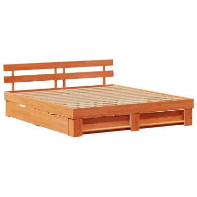 Image of vidaXL with Drawer Headboard Storage Wax brown 200 x cm Solid pine wood