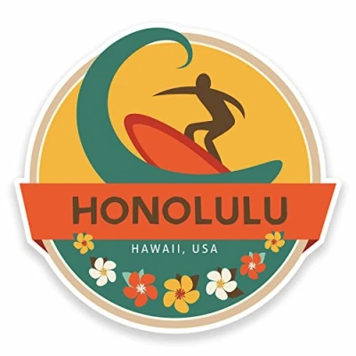 Image of 2 x 10cm Honolulu Hawaii USA Flag Vinyl Sticker Decal Car Laptop Luggage #9473 (10cm Wide 9.5cm High)