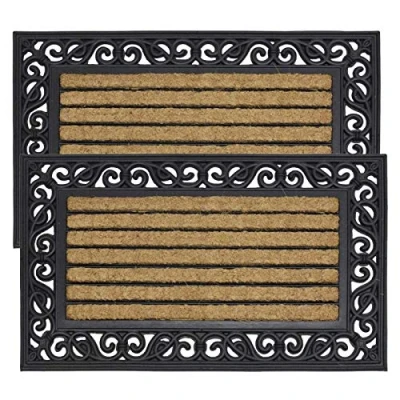 Image of EDS Tuff Scrape Doormat Outdoor 100% Coir with Rubber Backing Long Lasting Super Absorbent &amp; Non slip Doormats Removes Grass, Mud Dirt KR (45 x 75 CM) (Pack of 2)
