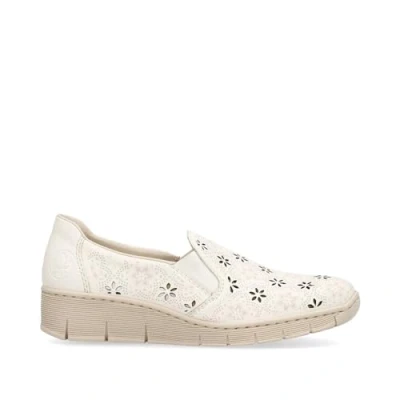 Image of Rieker Womens Porcelaine Leather Laser Cut Out Slip on Wedge Shoes (Porcelaine, UK Footwear Size System, Adult, Women, Numeric, Medium, 6)